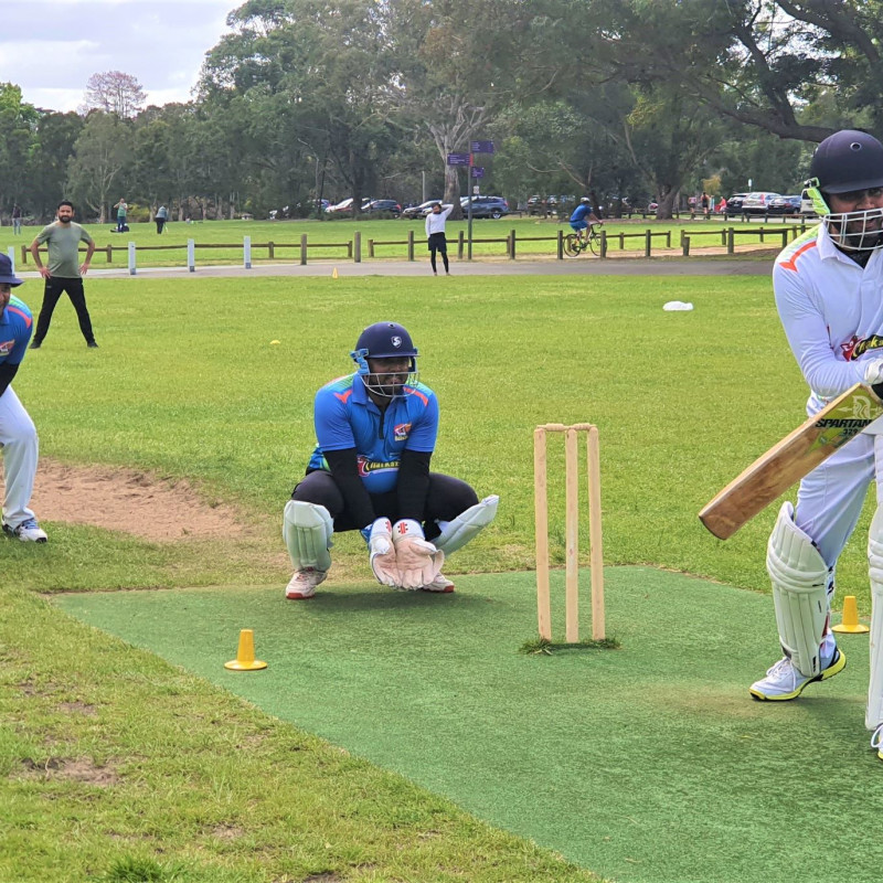 Synthetic cricket wicket - near the pond